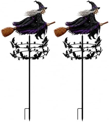 Wind Spinners Outdoor, Witchy Halloween Decorations, Kinetic Metal Spinner Stake for Garden, Lawn and Yard, Fall-Inspired Accent (3D/2PCS)