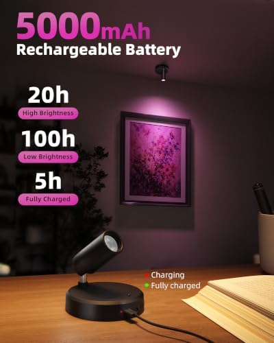 EZVALO RGB Spotlights Indoor with Remote, Wireless 5000mAh Rechargeable Accent Lights, 83 Color Changing & DIY Modes, Mini Spotlight for Plants, Artwork, Display Cabinet, Shelves & Home Decor (4 Pack)