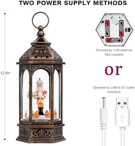 12.8'' Christmas Gingerbread Nutcracker Snow Globe Lantern, Lighted Animated Rotating Train with Musics Swirling Glitter Water Lantern Decoration for Home