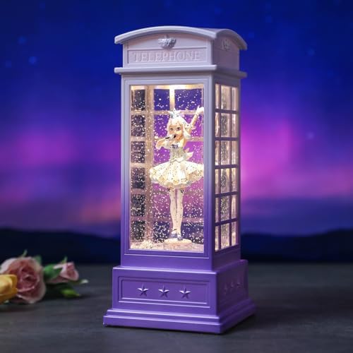 Telephone Booth Christmas Snow Globes, Rotating Shatterproof Music Box