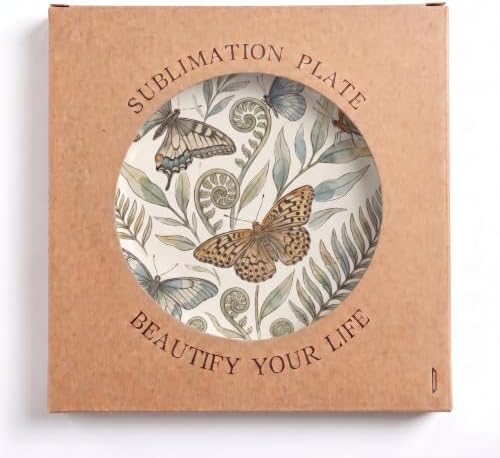 Butterflies Ferns Decorative Plates 8 Inch Botanical Decorations Plates Wall Decor with Stand Home & Office