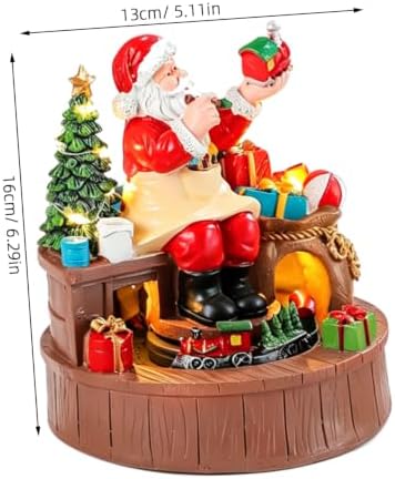 GANAZONO Christmas Musical Box Santa Figurine Resin LED Warm Light Rotating