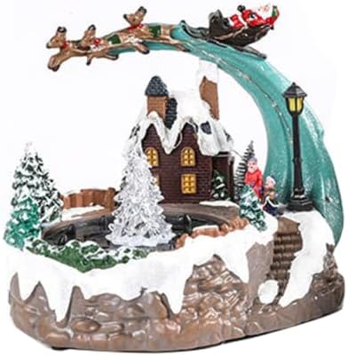 Kisangel Christmas Village House Musical Box: Rotating Xmas Tree with Glowing Lights & Water Spray, Resin Holiday Table Centerpiece Collectible for Seasonal Decor