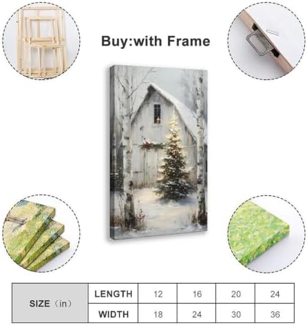Rustic Christmas Barn Poster Winter Farmhouse Snow Landscape Wall Art