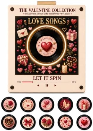 Christmas Mini Vinyl Player with 9 Records, NFC Fridge Magnet (D1PC)