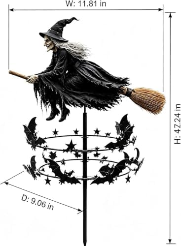 2pcs The Enchanted Witch Garden Wind Spinner, Flying Witch & Bat Design