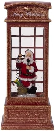 Christmas Water Spinning Santa Phone Booth Decor: Lighted Holiday Table Centerpiece with Rotating Santa Figure - Festive Home Display for Christmas Collections & Seasonal Traditions