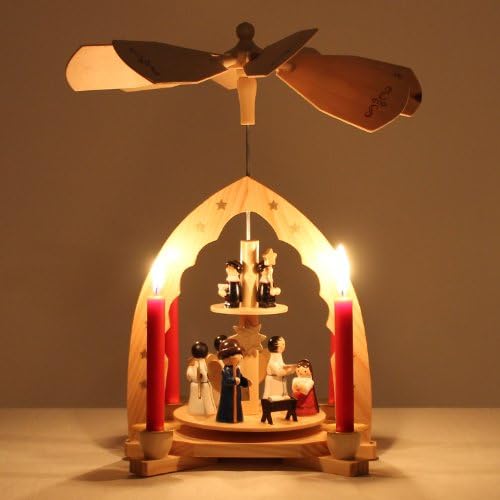 BRUBAKER Christmas Pyramid - 12 Inches - 'Jesus in the Crib' - Handpainted - Designed in Germany