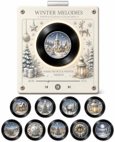 Christmas Mini Vinyl Player with 9 Records, NFC Fridge Magnet (V1PC)
