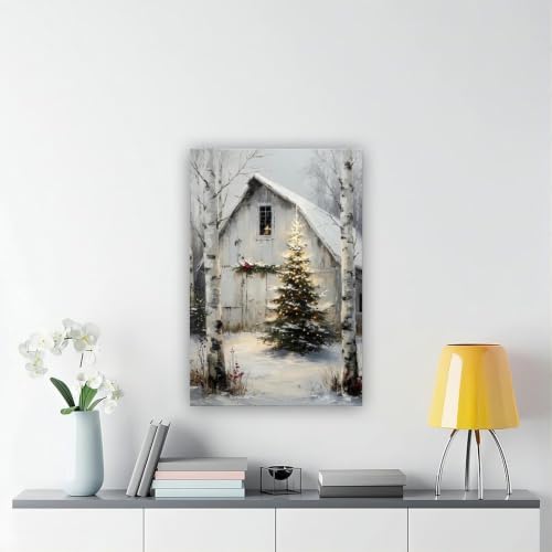Rustic Christmas Barn Poster Winter Farmhouse Snow Landscape Wall Art