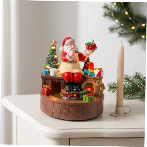 COHEALI Christmas Santa Music Box with Built-in Melody and Rotating Train Figurine, Resin Battery Operated LED Lighted Tabletop Holiday Decor for Indoor Christmas