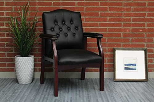 Boss Office Products Traditional Caressoft Vinyl Guest Chair with Mahogany Finish Wood Base, Black