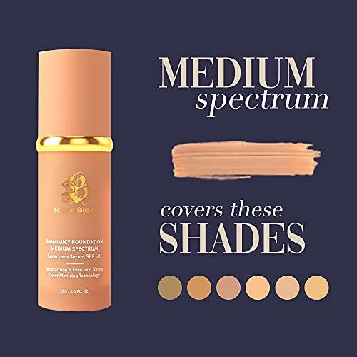 Bio Mimic Foundation Medium Spectrum by Forever Bloom; Protecting from Sun with SPF50; Foundation for Gym, Sports, Dancing Makeup for Mature & Sensitive Skin, Natural Finish Made in USA