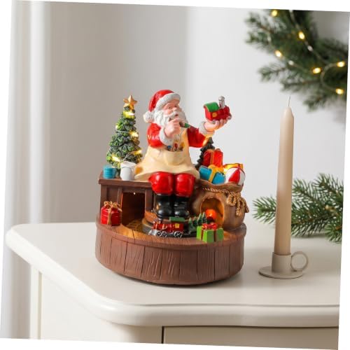 Rotating Resin Santa Claus Musical Christmas Light Box with LED Warm Light and Moving Train Figurine, Battery Operated for Indoor Holiday Celebrations and Festive Home Décor