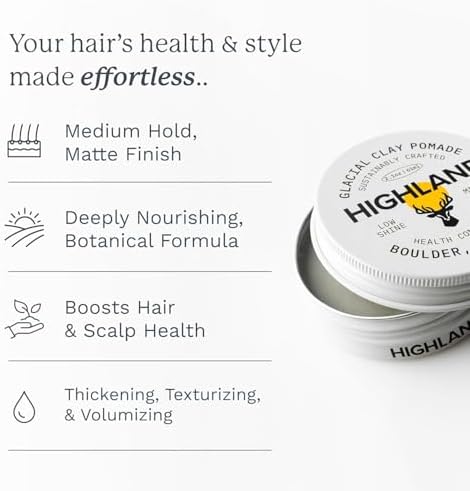 Highland Natural Hair Care Bundle – Glacial Clay Pomade (Medium Hold, Matte Finish, 9 Botanical Ingredients) + The Wash Botanical Cleanser (Caffeine, Protein-Rich, Hydrating, Sulfate-Free)