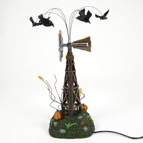 Department 56 Village Collection Accessories Halloween a Chill in The Air Weathervane with Crows Animated Figurine, 9.9 Inch, Multicolor