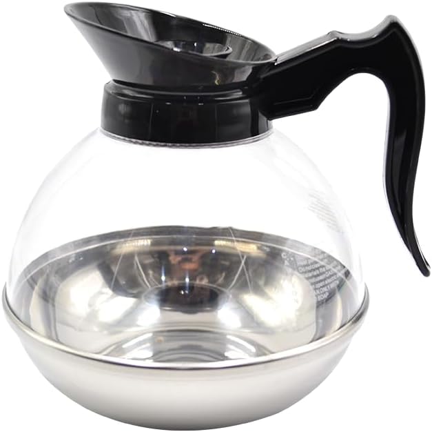 1 Pack Commercial Coffee Decanter 64oz 1.8L 12 Cup (Black), Polycarbonate Plastic Body with Stainless Steel Bottom & Ergonomic Handle, Perfect for Serving Coffee at various commercial occasions