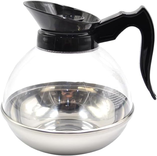 1 Pack Commercial Coffee Decanter 64oz 1.8L 12 Cup (Black), Polycarbonate Plastic Body with Stainless Steel Bottom & Ergonomic Handle, Perfect for Serving Coffee at various commercial occasions