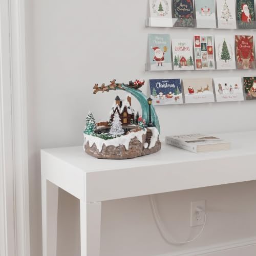 Kisangel Christmas Village House Musical Box: Rotating Xmas Tree with Glowing Lights & Water Spray, Resin Holiday Table Centerpiece Collectible for Seasonal Decor