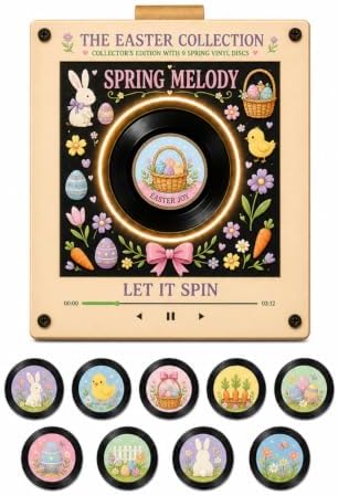 Christmas Mini Vinyl Player with 9 Records, NFC Fridge Magnet (F1PC)