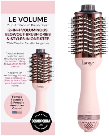L'ANGE HAIR Le Volume 2-in-1 Titanium Blow Dryer Brush | Frizz Control Blowout Hair Dryer Brush for Drying and Styling | Volumizing Hot Air Styler for All Hairstyles | Oval Barrel | Blush - 75mm