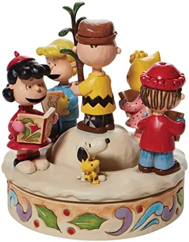 Enesco Peanuts by Jim Shore The Gang Caroling Around The Christmas Tree Hand-Rotated Figurine, 6.5 Inch, Multicolor,Red