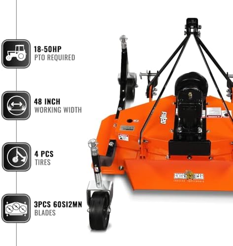 MechMaxx 3 Point PTO 48'' Working Width Finish Mower Attachment for 18-50hp Tractor, Category 1 Hitch, 4-Tires, 0.4'' - 4.5'' Adjustable Cutting Height, Model FM120