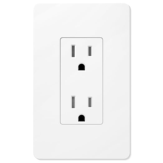 Amico Wall Outlet, 15 Amp Outlets, UL Listed, Tamper-Resistant Standard Electrical Outlet, Decorator Receptacle with Screwless Wall Plate, Suitable for Home and Business, 125V/1875W, White, 1 Pack