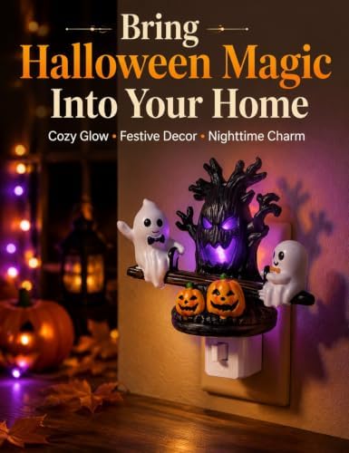 Halloween Spooky Tree Ghost Night Light LED Purple Glow Nightlight