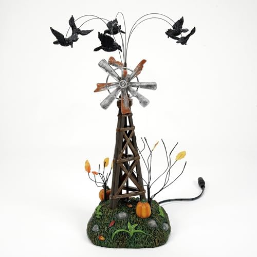 Department 56 Village Collection Accessories Halloween a Chill in The Air Weathervane with Crows Animated Figurine, 9.9 Inch, Multicolor