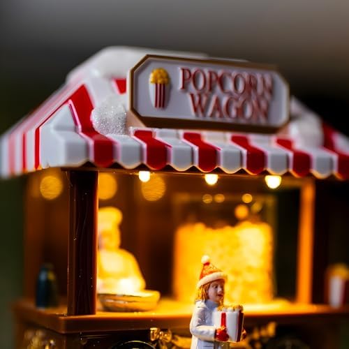Avilia Pop Corn Christmas Shop Animated with LED Lights - Ideal for Unique Home Decoration During Christmas Parties - Hand Painted and Suitable for All Types of Furnishings 14 x 14.5 x 10 cm
