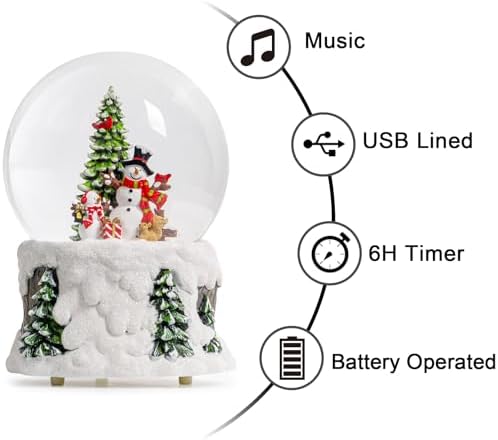 Snowmen Christmas Snow Globe, Musical Lighted with 6H Time Snowman Water Lantern with Swirling Glitter, Christmas Holiday Party Gifts and Decorations