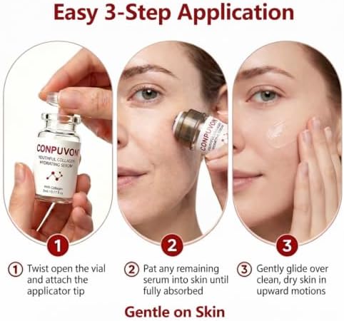 CONPUVON™ Youthful Collagen Hydrating Serum Cosmetic Applicator Kit, 4 Vials + 2 Cosmetic Tips (0.25mm), Collagen Peptides, 4-Week Skincare Routine, Hydrating Skincare Set, All Skin Types