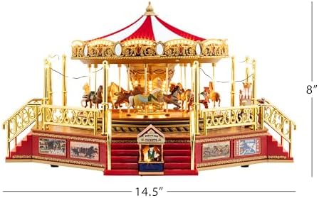 Mr. Christmas Gold Label Animated and Musical Carousel, Christmas Decoration, LED Lights, Plays 50 Songs, 8 Inch, Red
