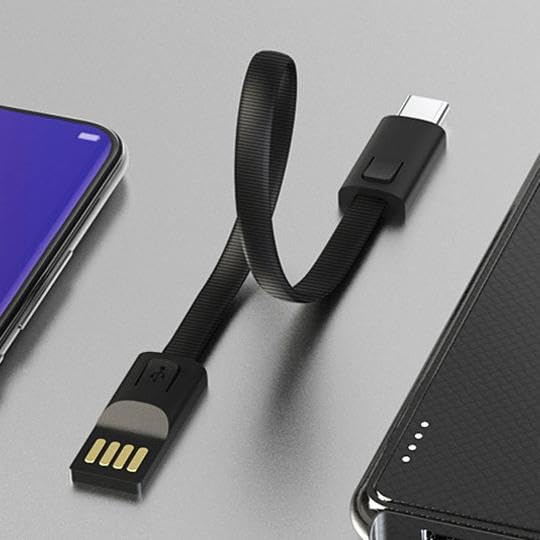 BoxWave Cable Compatible with Jackery Explorer 500 - USB Type-C Keychain Charger, Key Ring USB Type-C to Type-A 8 in USB Cable - Jet Black