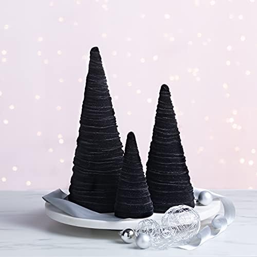 Black Velvet Trees Set of 3, Modern Black and White, Holiday Entryway, Winter Home Mantel, Valentine Tabletop Tree, Centerpiece Holiday Table, Minimalist (Black)