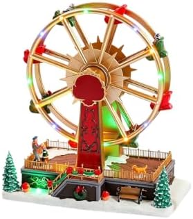 Indoor Christmas Ferris Wheel Centerpiece Music Box with Lights, Festive Table Decor for Entryway Mantel or Counter Musical Box Rotate Christmas Music Ferris Wheel Lighted Tabletop Decor Indoor Usb