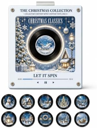 Christmas Mini Vinyl Player with 9 Records, NFC Fridge Magnet (I1PC)