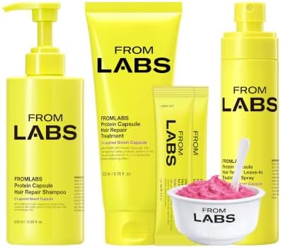 FROMLABS Korean Glass Hair Care Routine Set – Color Safe Shampoo, Deep Conditioning Protein Hair Mask, Keratin Bond Repair Powder, Leave-In Anti-Frizz Detangler Spray | for Curly, Wavy, Damaged Hair
