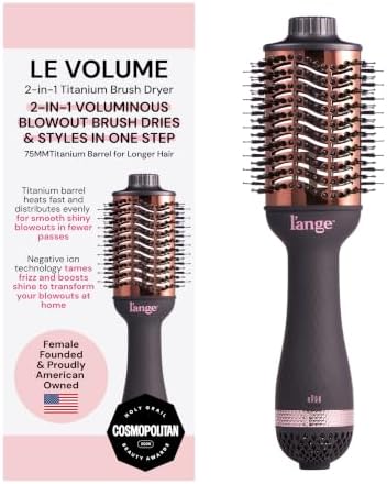 L'ANGE HAIR Le Volume 2-in-1 Titanium Blow Dryer Brush | Frizz Control Blowout Hair Dryer Brush for Drying and Styling | Volumizing Hot Air Styler for All Hairstyles | Oval Barrel | Black - 75mm