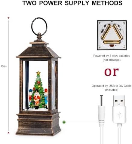 10'' Nutcracker Snow Globe, Musical Christmas Water Lantern with Swirling Glittering Home Decoration and Gift, Battery Operated or USB Powered