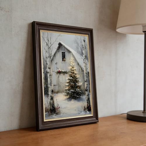 Rustic Christmas Barn Poster Winter Farmhouse Snow Landscape Wall Art