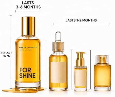 FOR SHINE Moroccan Gloss Argan Oil | Frizz Control & Hydration | High Gloss, Lightweight Feel, Smoothes & Moisturizes | 3.4 fl oz | Hair Serum