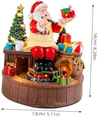 Kichvoe Santa Resin Music Box with Rotating Train Figurine and LED Warm Light, Battery Operated Christmas Musical Decoration for Indoor Holiday Setting and Family Gatherings
