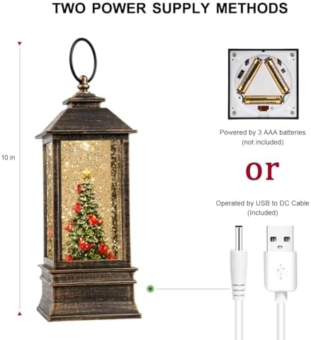 VISFLAIR 10'' Lighted Christmas Tree Cardinal Music Snow Globe Water Lantern with Swirling Glitter Decoration for Christmas Home, Living Room, Battery Operated or USB Powered