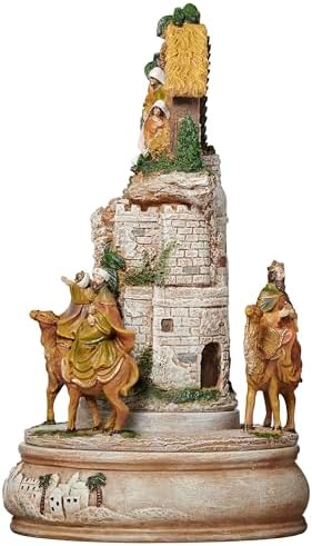 Roman Musical Rotating Nativity Scene, 12" Lighted Christmas Village Nativity Display, Plays “Silent Night”, Battery Operated Holiday Decor