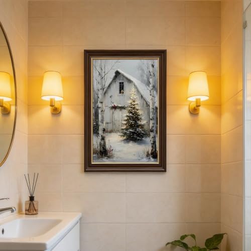 Rustic Christmas Barn Poster Winter Farmhouse Snow Landscape Wall Art