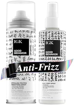 IGK Good Behavior Frizz Fighters Set, 4-in-1 Prep + Smoothing Spray Duo