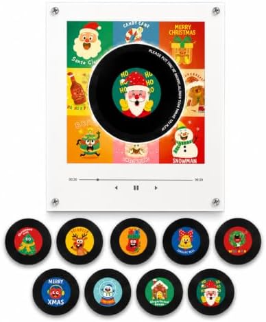 Christmas Mini Vinyl Player with 9 Records, NFC Fridge Magnet (J1PC)