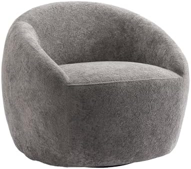 COSIEST Gray Swivel Accent Chairs Set of 2, Boucle Oversized Swivel Chair for Living Room with 360° Base, Cozy Round Swivel Barrel Chair